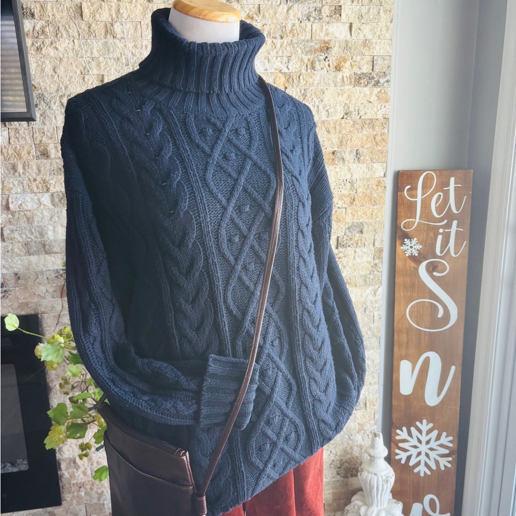 Tuckernuck Dark Blue Cable Knit Turtleneck Sweater